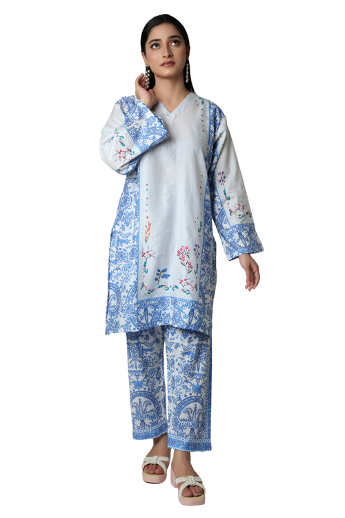 Ice Blue Serenity - Panel Printed 2-Piece Co-ord Set