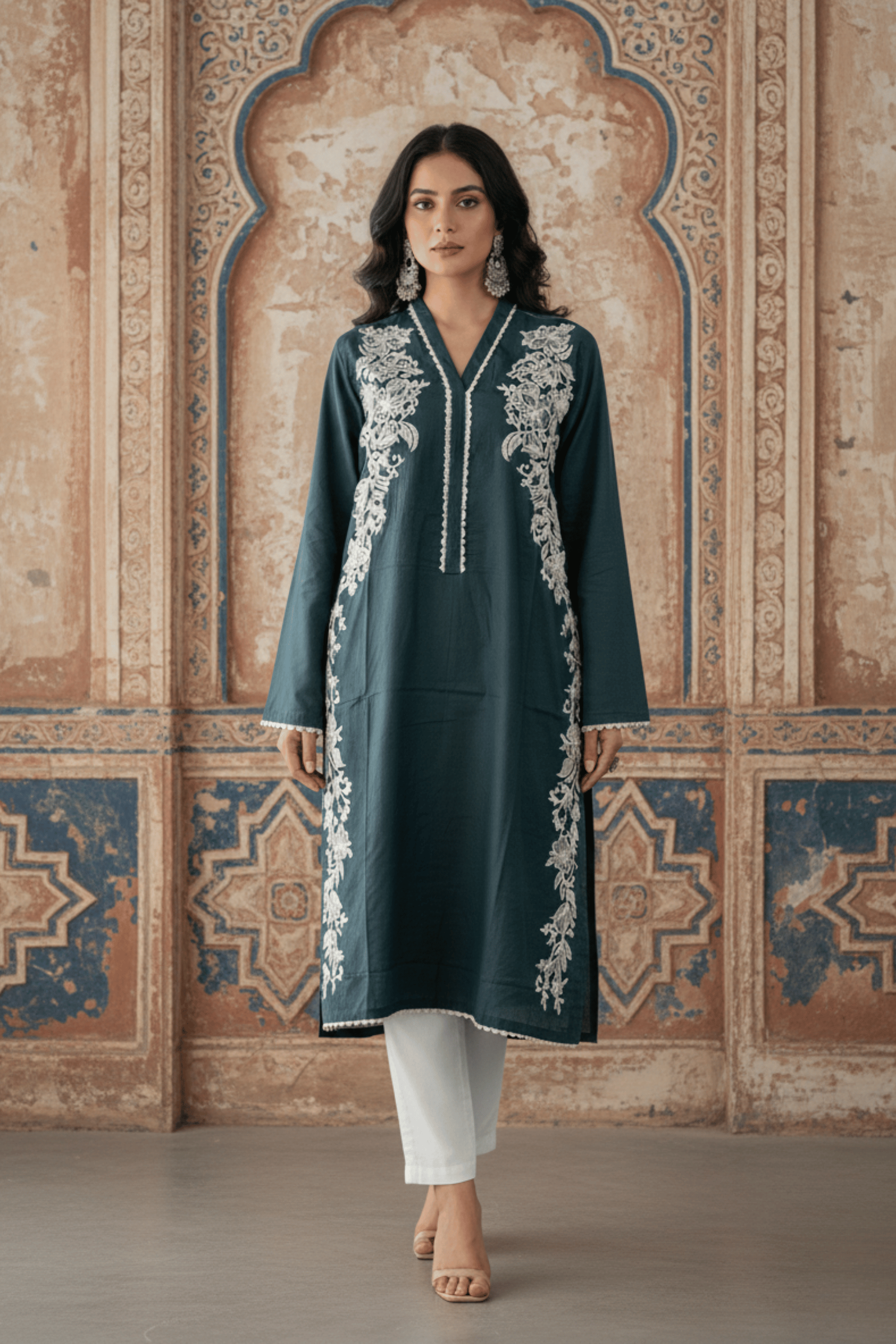 Amber Vine Embrioded Kurti Green 1 PC