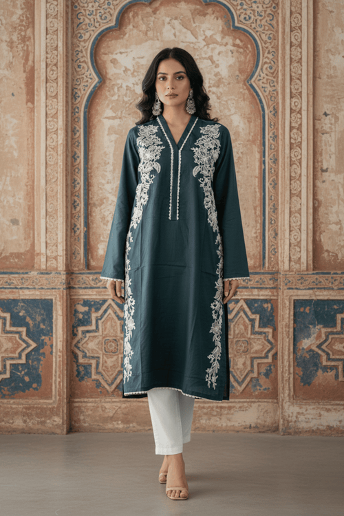 Amber Vine Embrioded Kurti Green 1 PC