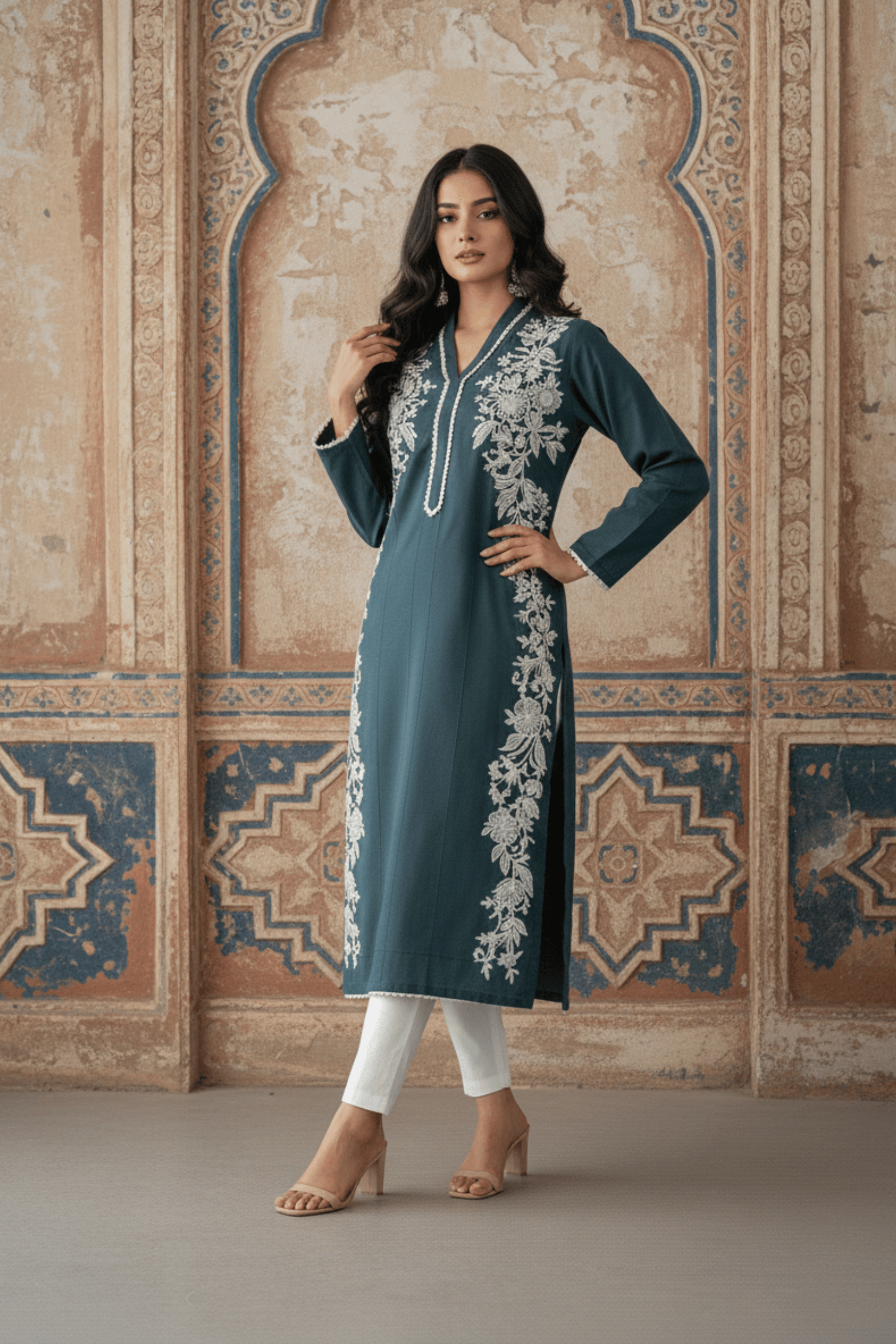 Amber Vine Embrioded Kurti Green 1 PC