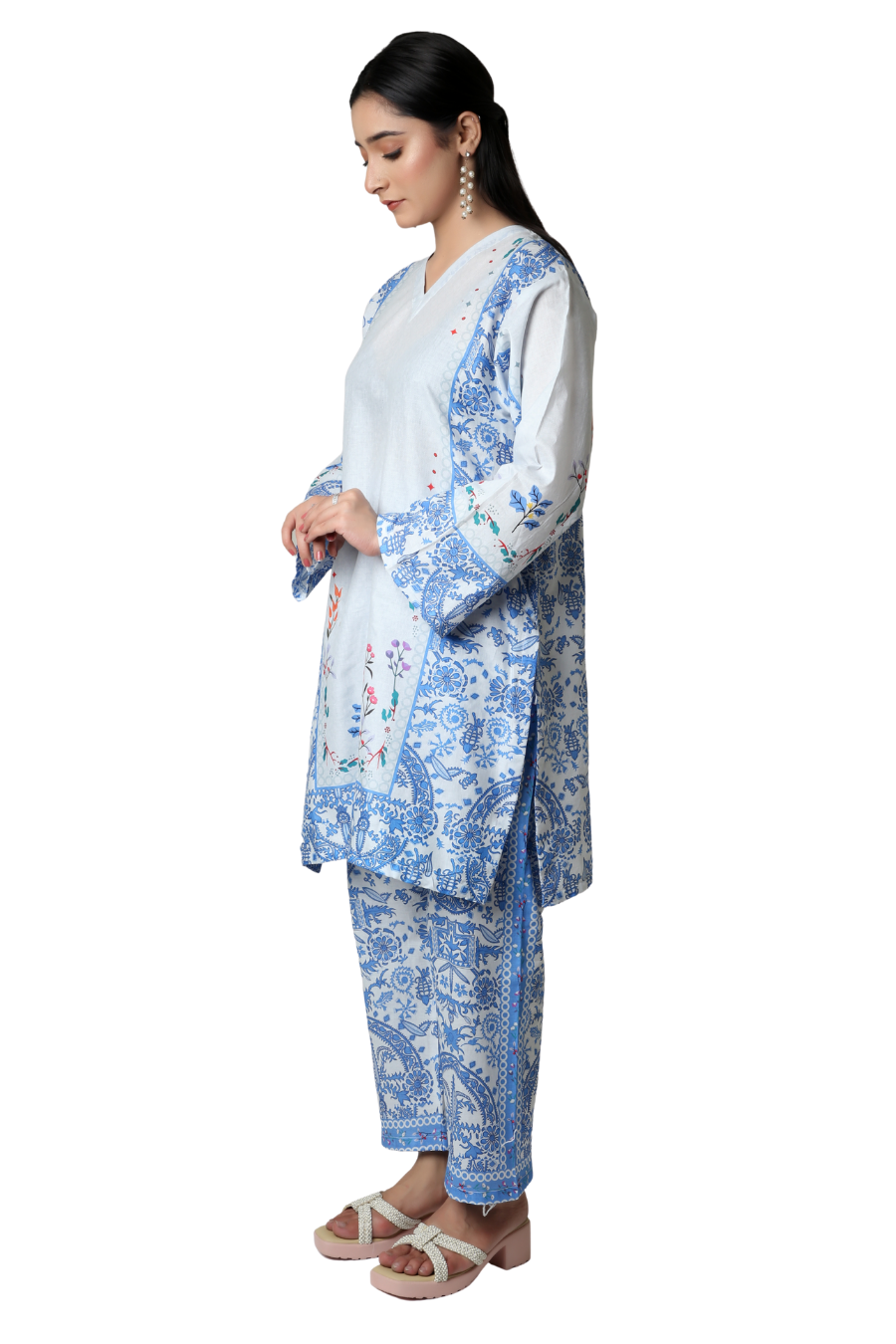 Ice Blue Serenity - Panel Printed 2-Piece Co-ord Set