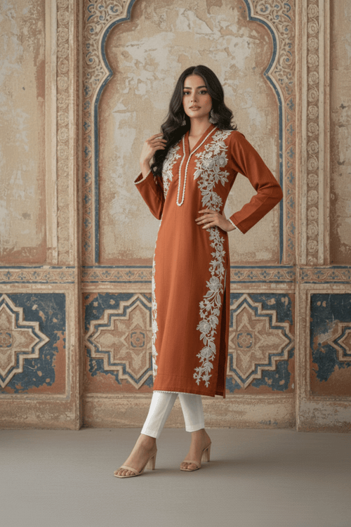 Amber Vine Embrioded Kurti Orange 1 PC