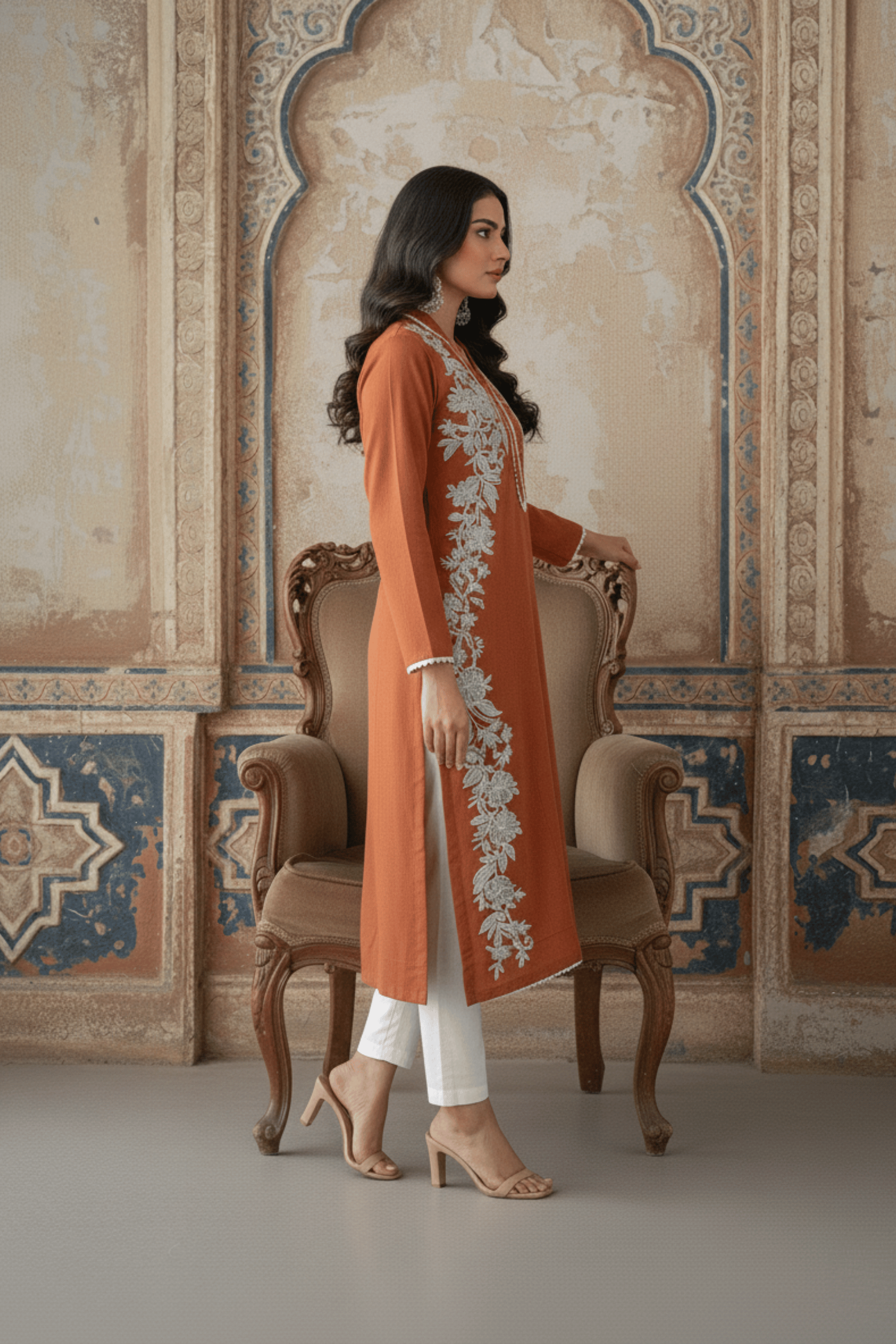 Amber Vine Embrioded Kurti Orange 1 PC