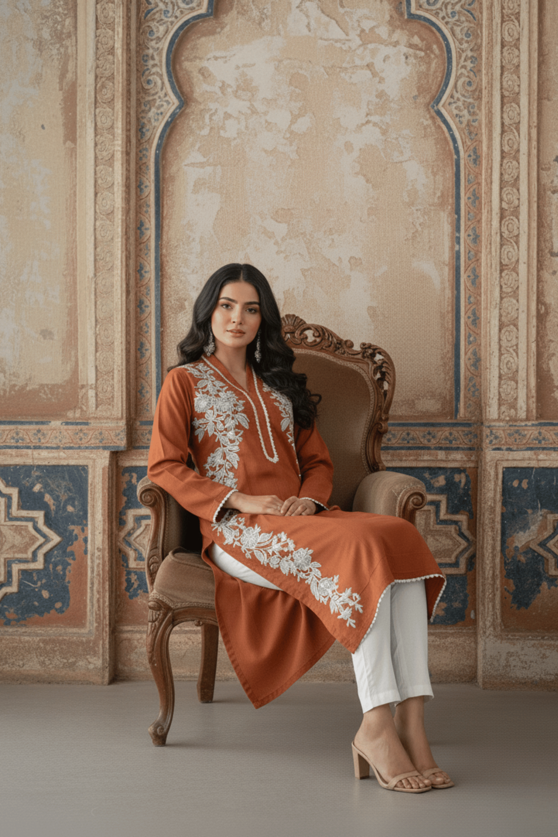 Amber Vine Embrioded Kurti Orange 1 PC