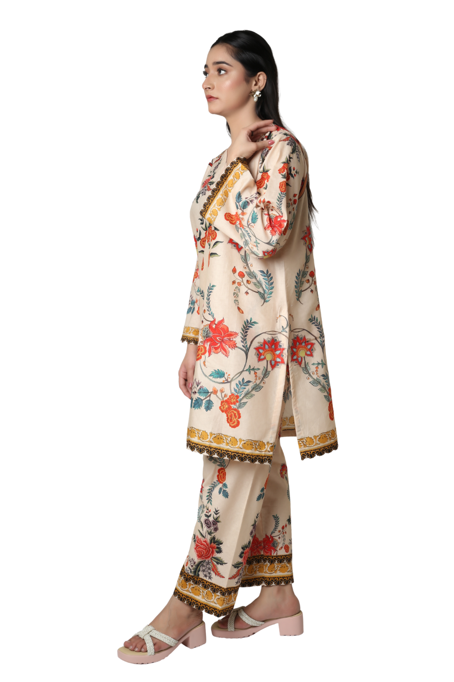 Vintage Beige Bloom - Floral Printed 2-Piece Co-ord Set