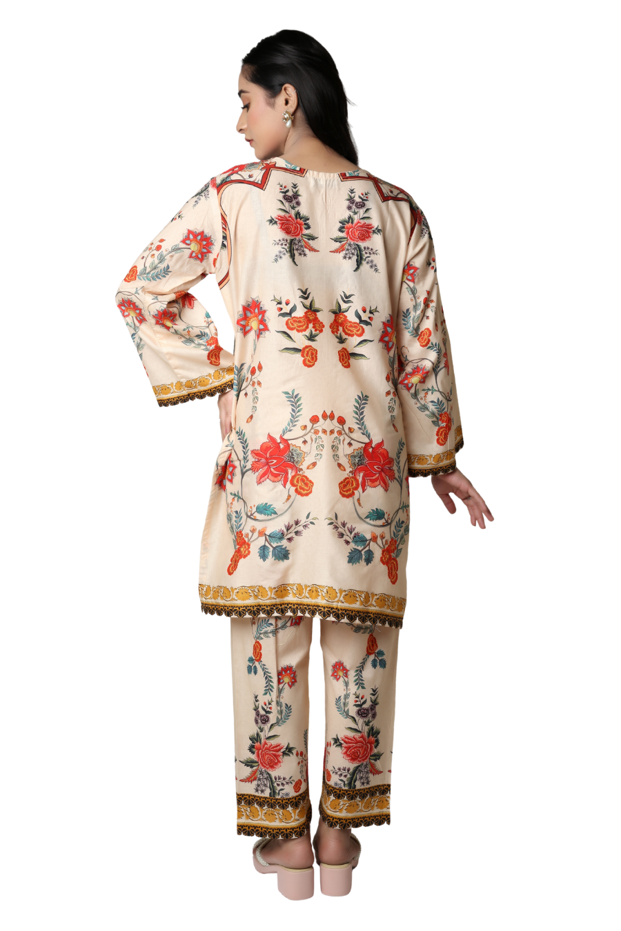 Vintage Beige Bloom - Floral Printed 2-Piece Co-ord Set