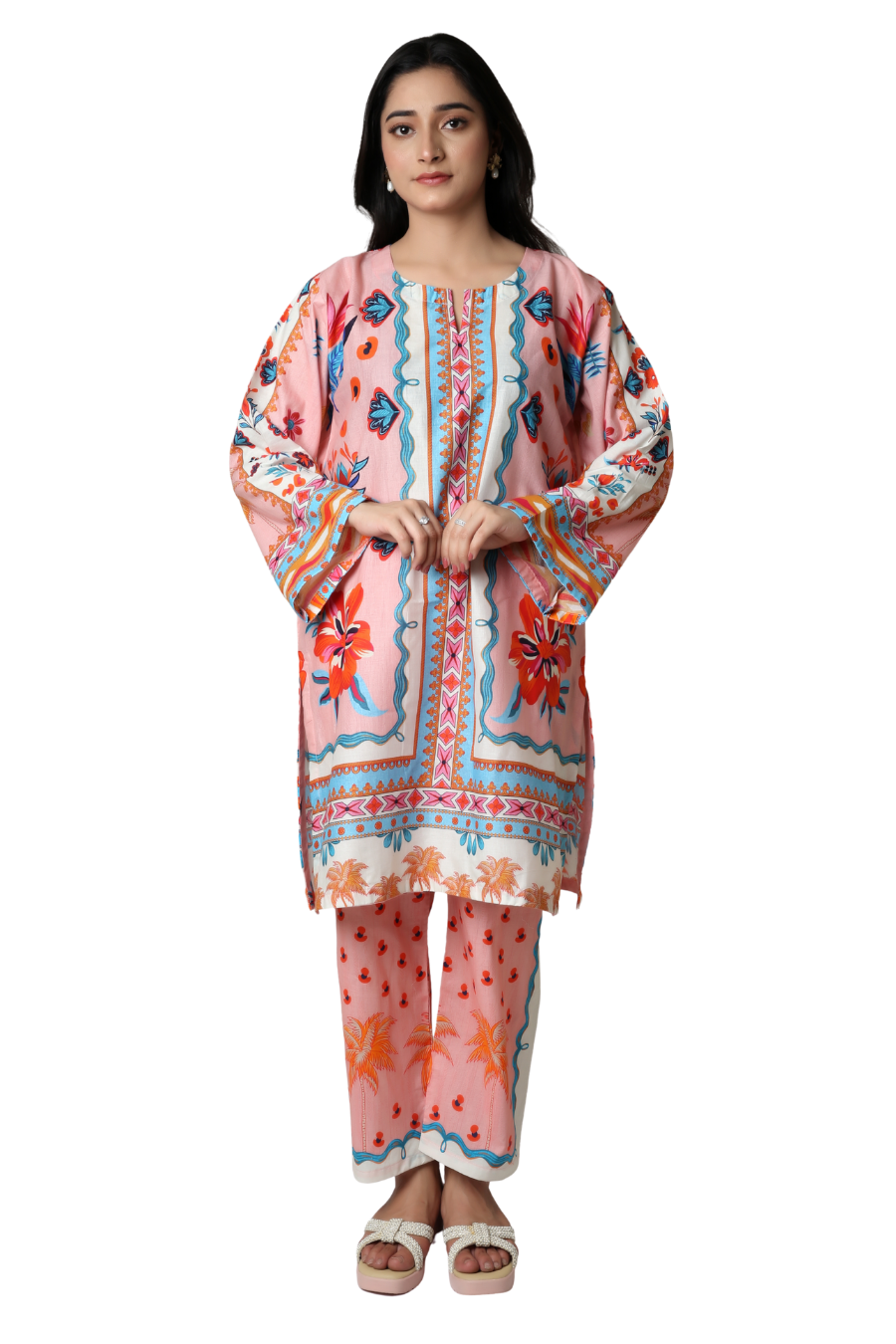 Coral Oasis - Tropical Palm Printed 2-Piece Co-ord Set