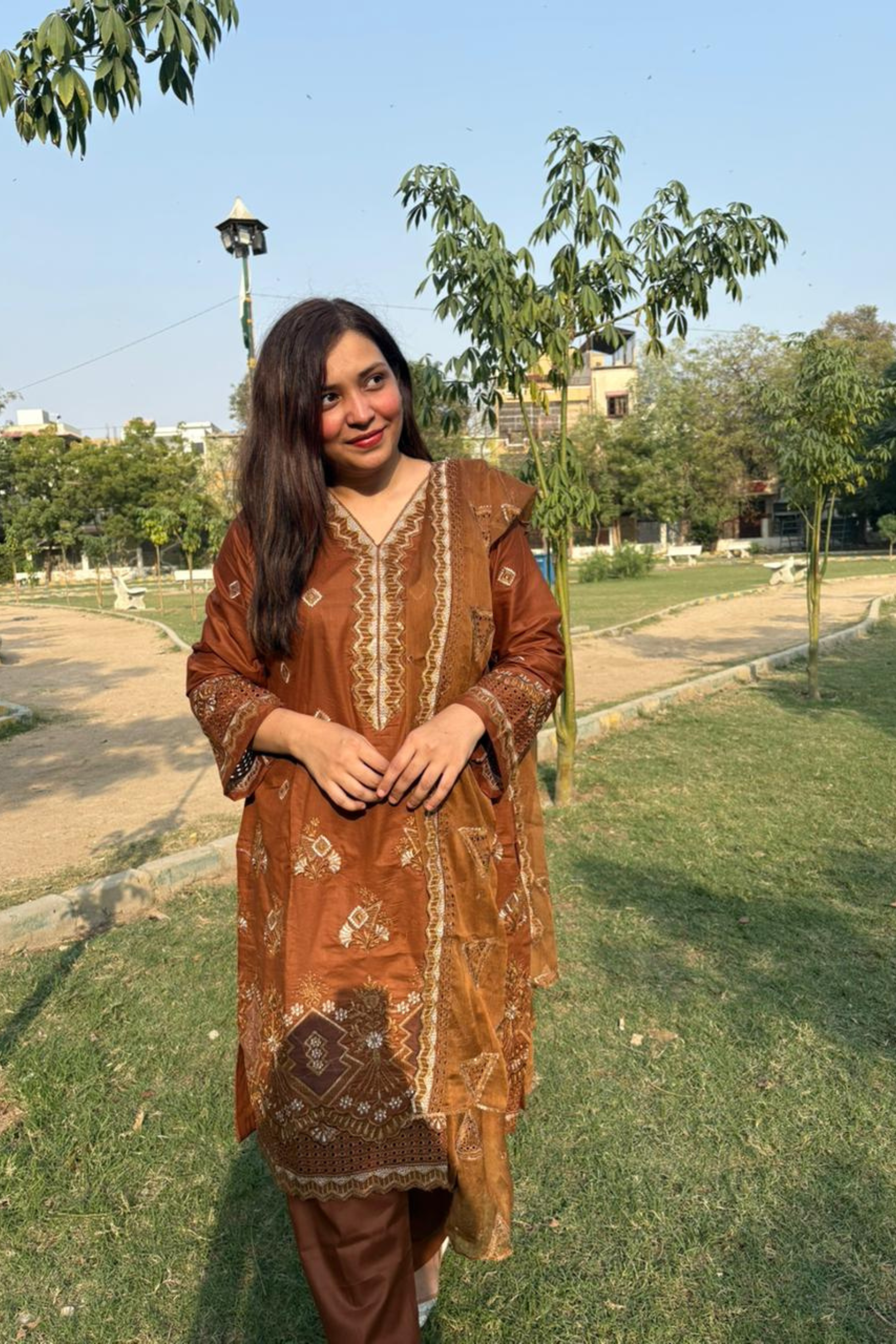 Amber Brown – Embroidery Chikankari 3-Piece