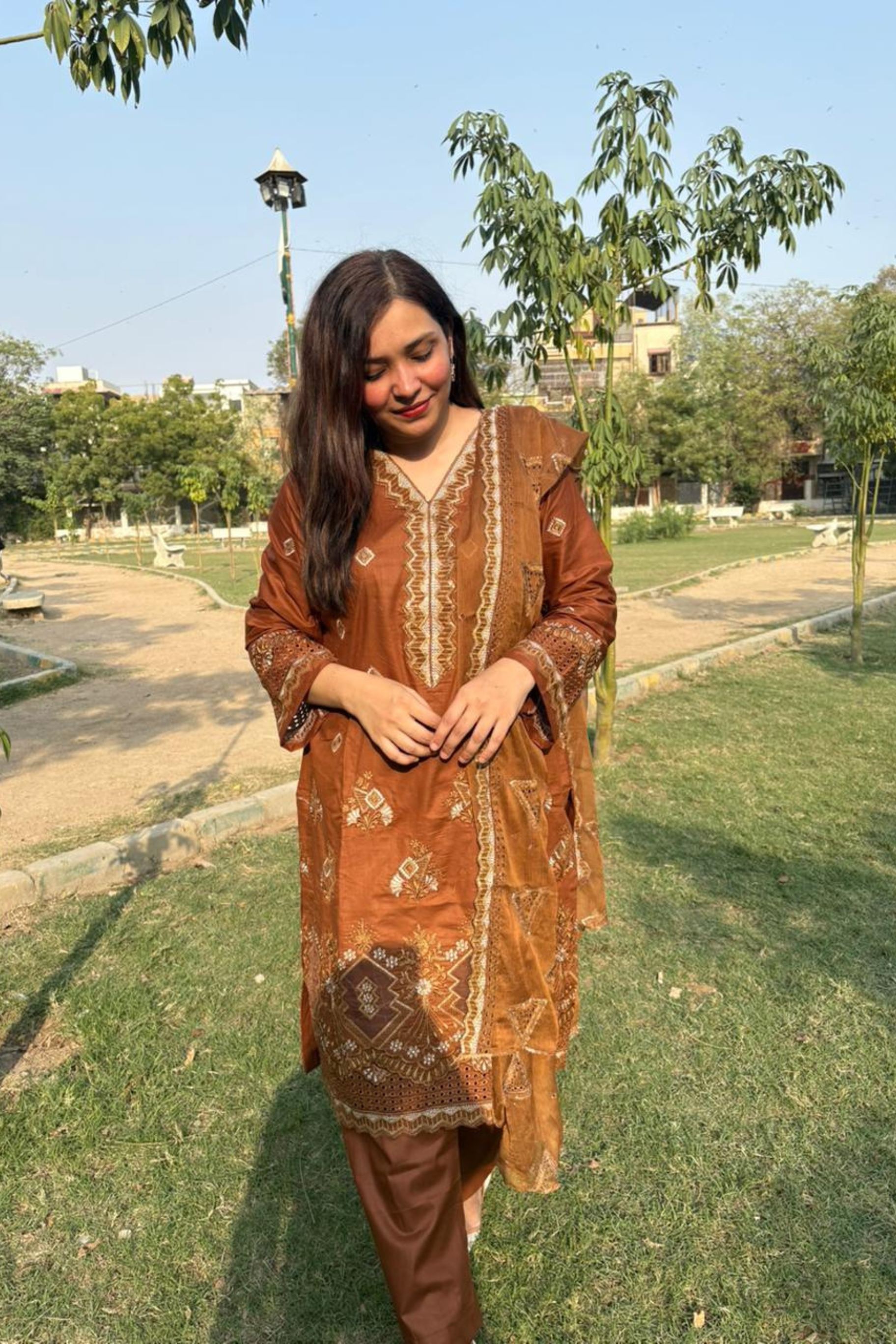 Amber Brown – Embroidery Chikankari 3-Piece