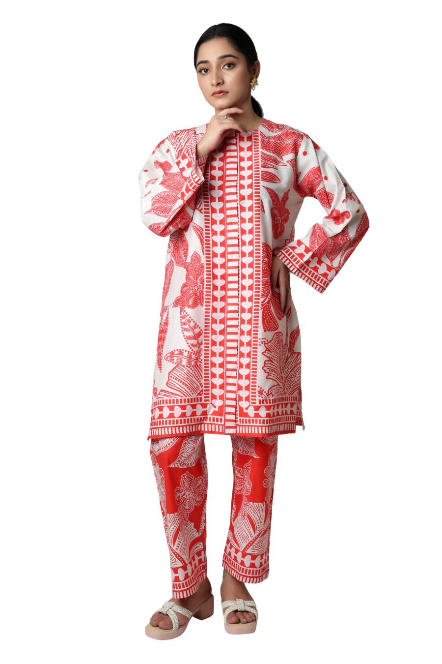 Scarlet Tropics - Red & White Printed 2-Piece Co-ord Set