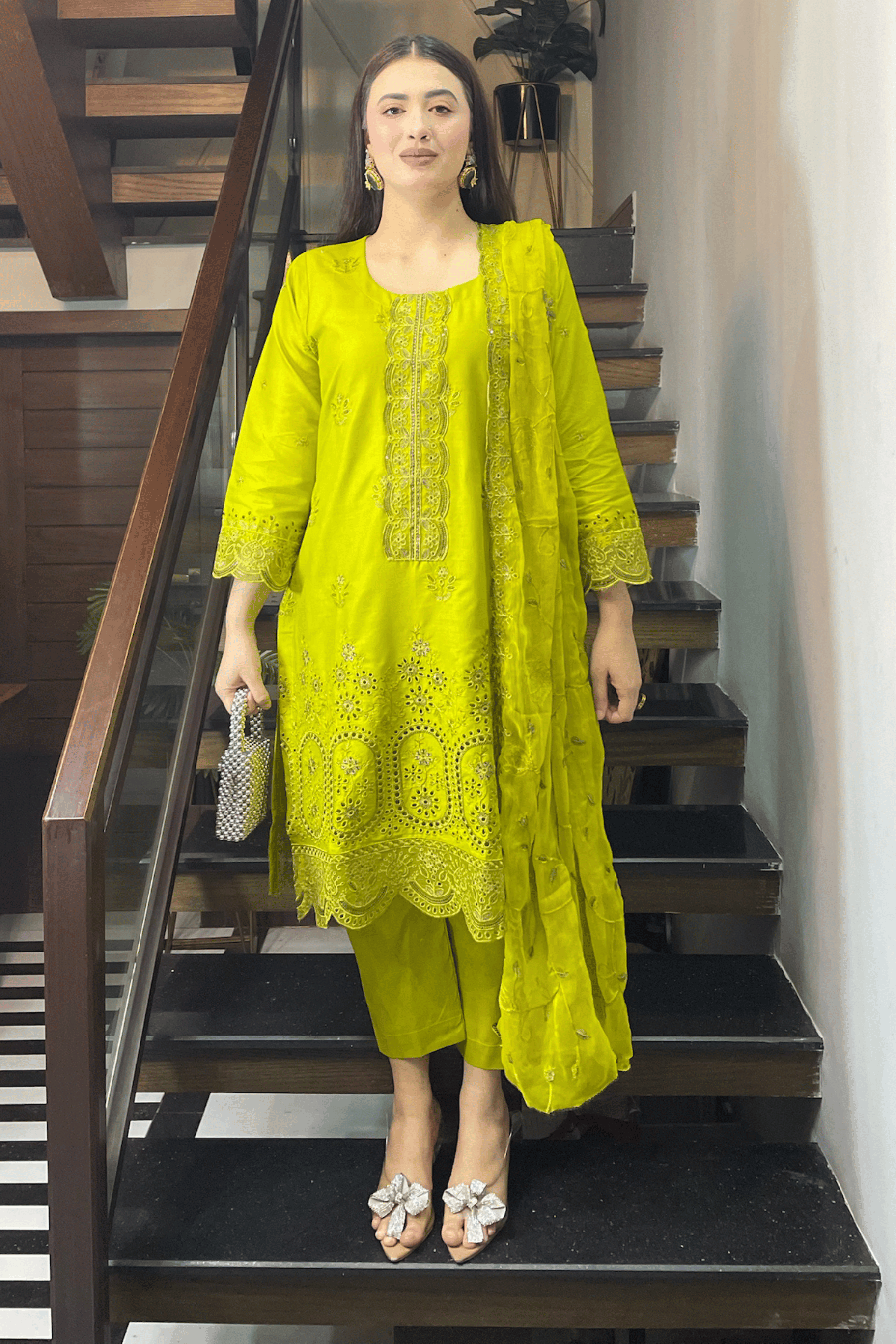 Amber yellow – Embroidery Chikankari 3-Piece
