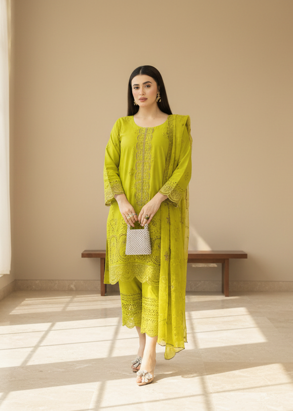 Amber yellow – Embroidery Chikankari 3-Piece