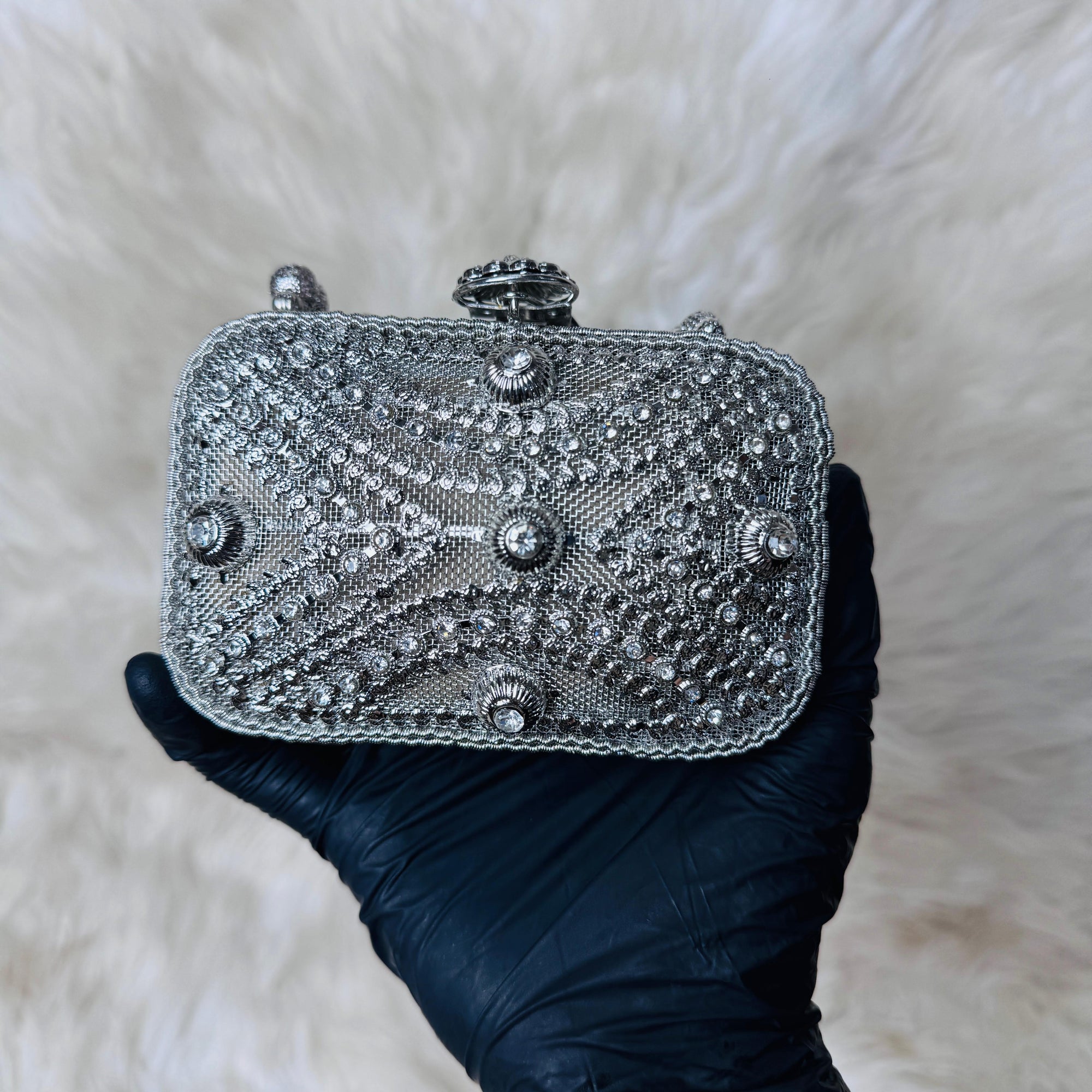 Silver Kundan Box Clutch — Ryndra