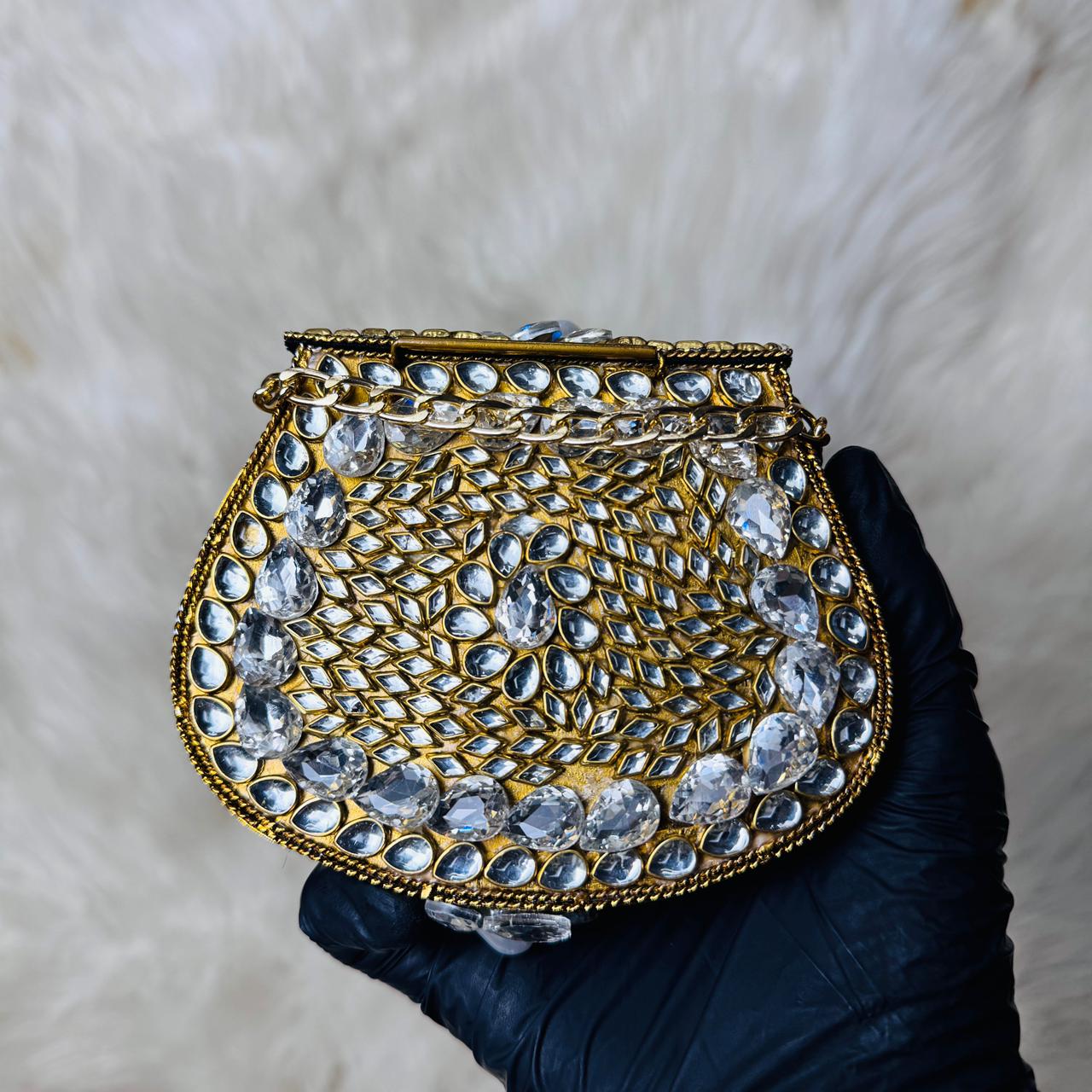 Gold Crystal Kundan Clutch — Ryndra