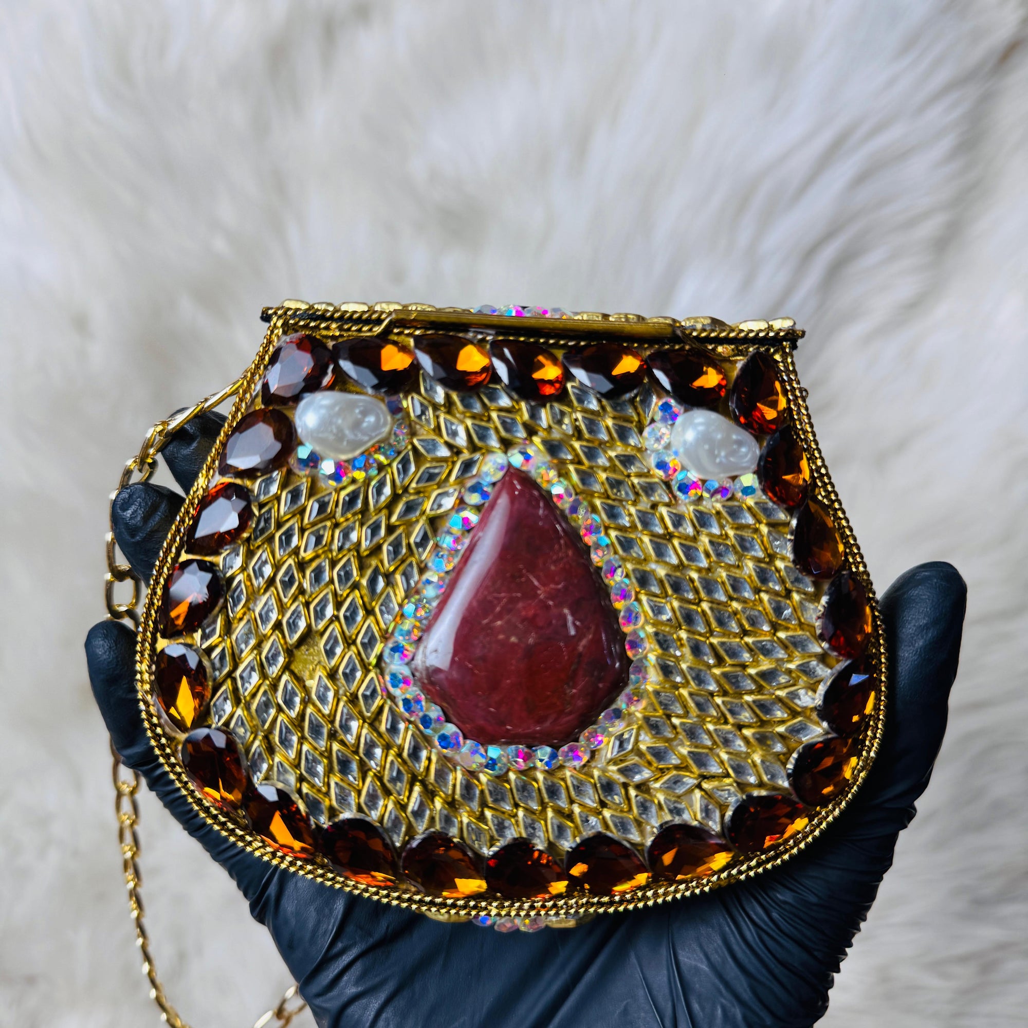 Gold Ruby Kundan Clutch — Ryndra
