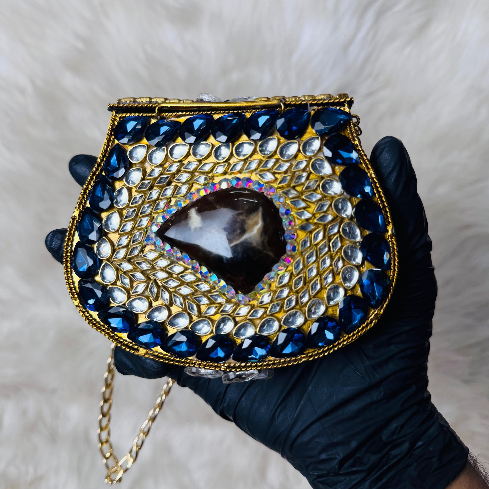 Gold Sapphire Kundan Clutch — Ryndra