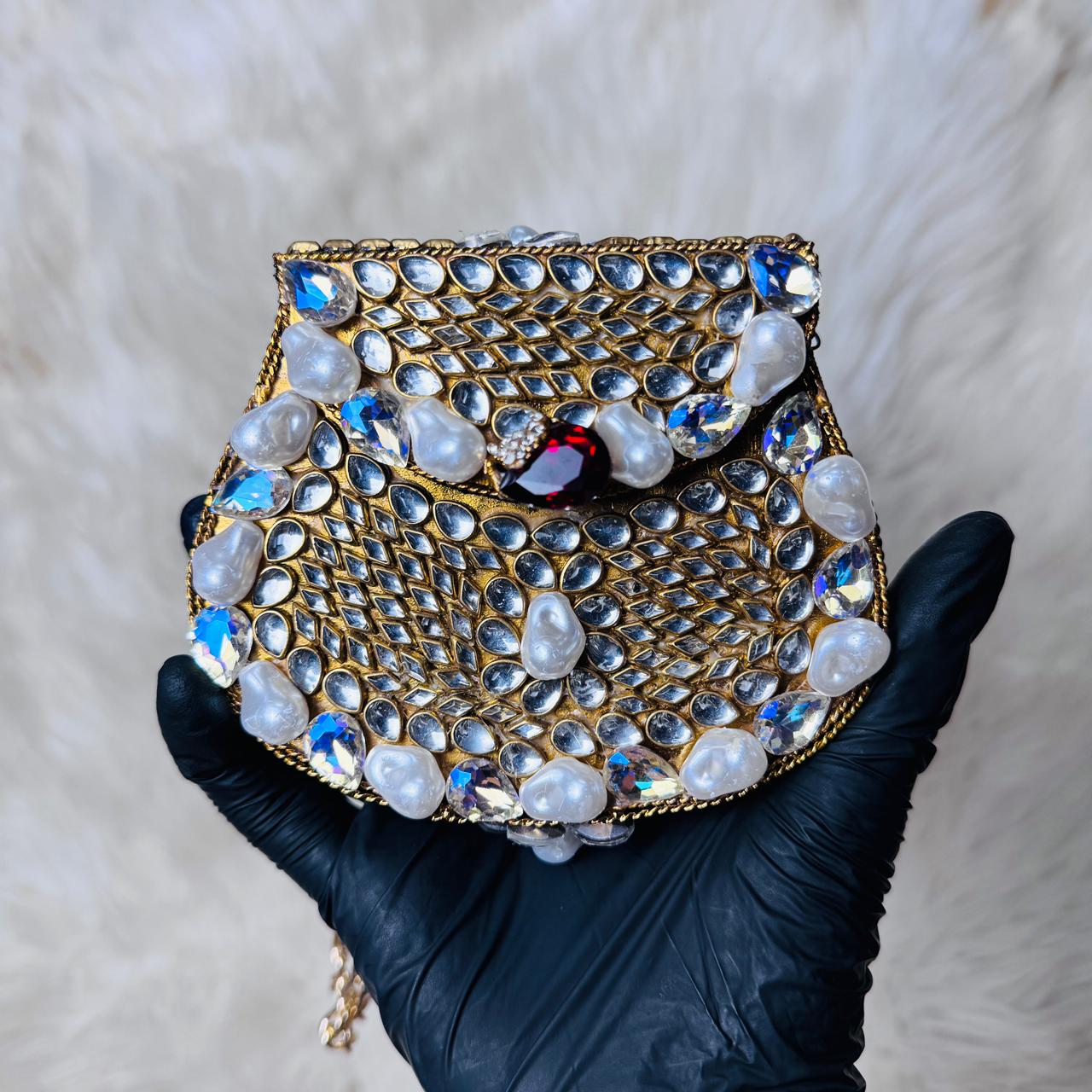 Gold Crystal Kundan Clutch — Ryndra